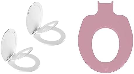 Mayfair NextStep2 Toilet Seat with Built-In Potty Training Seat, Slow-Close, Removable, Round, White Seats with Pink Child Seats, 2-Pack