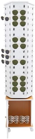 360° Rotating Sunglasses Organizer with Wheels, Holds 102 Pairs, Modern Eyewear Display Stand, Commercial Glasses Storage Cabinet, Stylish White & Yellow Design