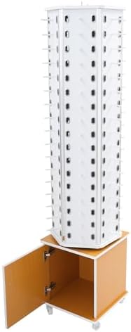 360° Rotating Sunglasses Organizer with Wheels, Holds 102 Pairs, Modern Eyewear Display Stand, Commercial Glasses Storage Cabinet, Stylish White & Yellow Design