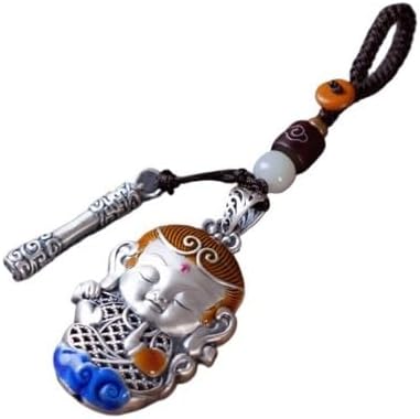 ENGENDER Keychain Silver Monkey King Car Keychain, Pendant Fighting Buddha Men and Women Gift, Key Decoration Key Chains