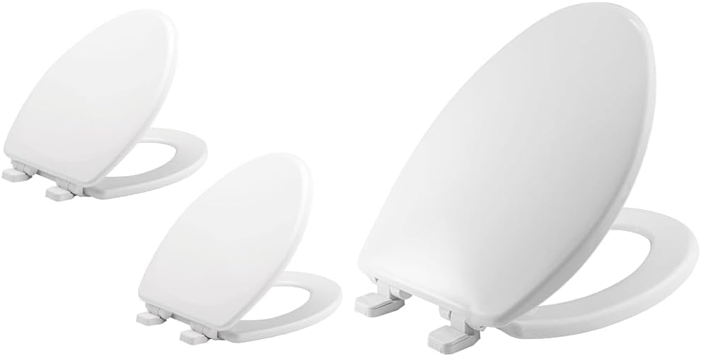 Mayfair Linden Toilet Seat will Slow Close and Never Loosen & 1880SLOW 000 Caswell Toilet Seat will Slowly Close and Never Loosen, ELONGATED, Long Lasting Plastic, White
