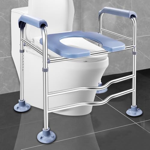Toilet Seat Riser for Seniors, Raised Toilet Seat with Handles, Adjustable Height Toilet Seat Stool, Sitting and Rising Aid,Commode Chair for Elderly