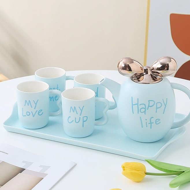 Beverage Serveware Ceramic water set tea set living room water cup coffee cup home cup set new elegant tea set Water Carafe(White)