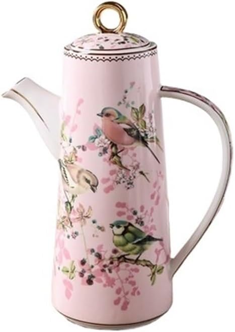 Beverage Serveware Ceramic Teapot With Lid Water Pitcher Kitchen Butter Bottle Flower & Bird Finished Wedding Gifts Party Presents 650ML Water Carafe(Pink)