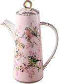 Beverage Serveware Ceramic Teapot With Lid Water Pitcher Kitchen Butter Bottle Flower & Bird Finished Wedding Gifts Party Presents 650ML Water Carafe(Pink)