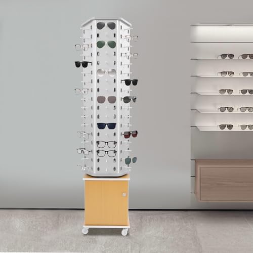 360° Rotating Eyewear Organizer with Wheels - Modern Glasses Storage Stand for 102 Pairs, Stylish Silver Sunglasses Display Rack, Perfect for Retail & Home Use