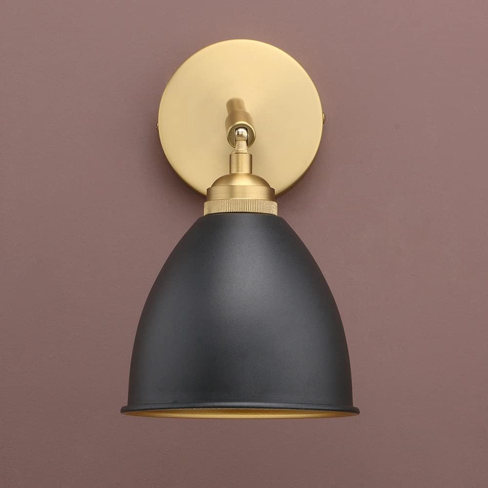Yosoan Vintage Wall Sconce Bookcase Light, 2-Pack Dimmable On Off Switch Industrial Mount Metal Fixture Lighting with 6.1' Oval Black Metal Shade in-Build Gold and Antique Canopy Reading Lamp