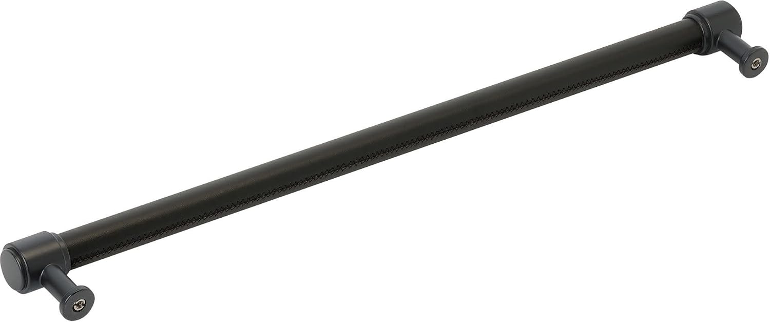 Signature Hardware 954064-18 Lazzara 18 Inch Center to Center Black Leather Appliance Pull - Polished Chrome