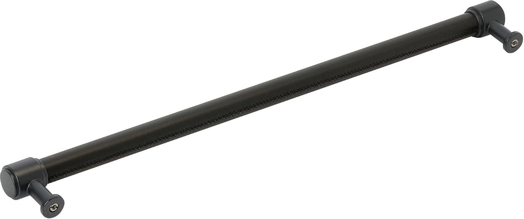 Signature Hardware 954064-18 Lazzara 18 Inch Center to Center Black Leather Appliance Pull - Brushed Gold