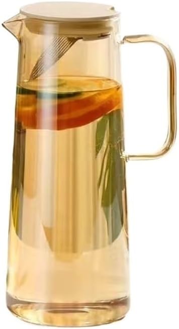 Water Pitcher 1.35L/1.8L Glass Water Pitcher with Lid and Handle Water Jug for Fridge Iced Tea and Coffee Carafe Beverage Serveware Iced Tea Carafe(Brown,Small)