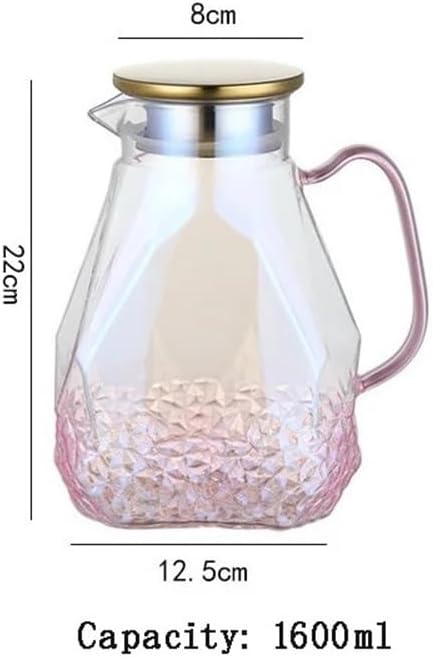 Beverage Serveware 1600ml Pink Glass Water Pitcher With Lid Large Capacity Home Water Carafe Heat-resistant Kettle For Hot/Cold Water Water Carafe