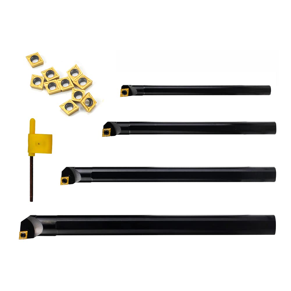 OSCARBIDE Boring Bars 1/2'x7',5/8'x8',3/4'x10' 4 Pieces,1'x12', Indexable Boring Bar Set, Right-Hand Sclcr Boring Bars with 14 Pieces CCMT09T304(CCMT32.5) Carbide Inserts