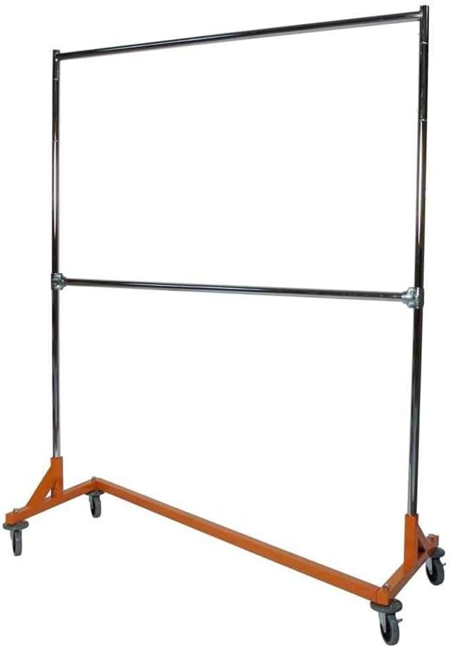 Only Hangers Commercial Grade Double Bar Rolling Z Rack with Nesting Orange Base