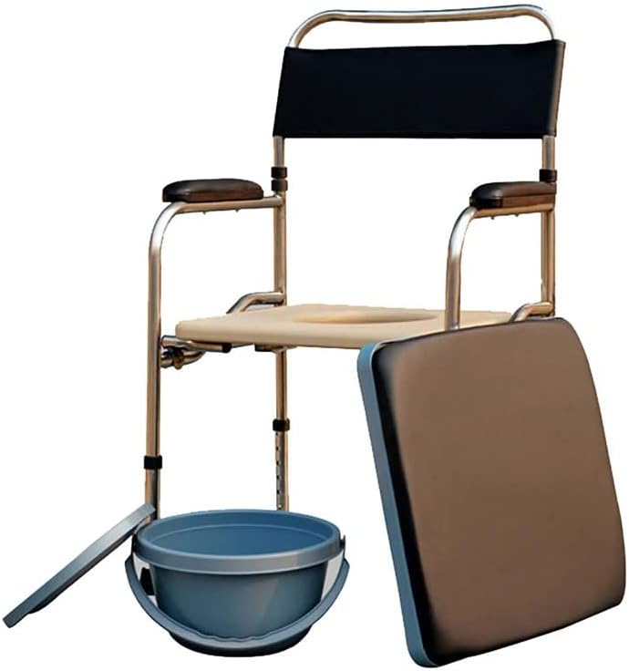 Folding Lightweight Commode Folding Bedside Commode Chair Stainless Steel Travel Toilet Seat Heavy Duty Shower Chair with Backrest and Armrests for Elderly Commode Toilet Chair Sea