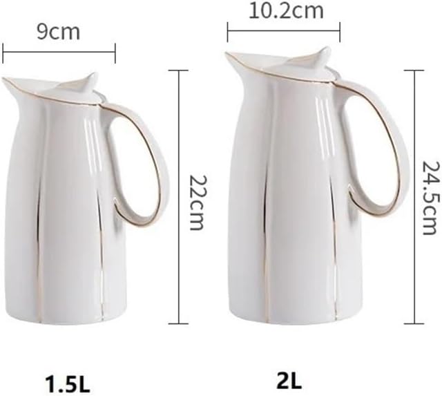 Pitcher 1.5L / 2L Ceramic Water Pitchers Cold Kettle With Handle Large Capacity Household Serveware & Beverage Jug Hot/Cold Water Carafe(Medium)