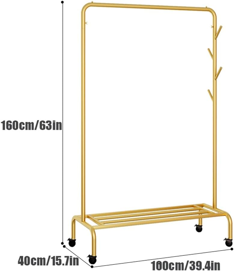 Heavy-Duty Rolling Garment Rack with Wheels, Side Hooks & Storage Shelf, High Capacity for Bedroom & Laundry Room Organization