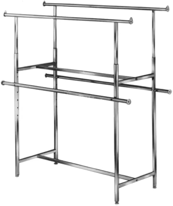 Econoco Double Bar Garment Rack, Adjustable Height 49–70in, Chrome Clothing Rack with Rectangular Hangrails, 60in Wide