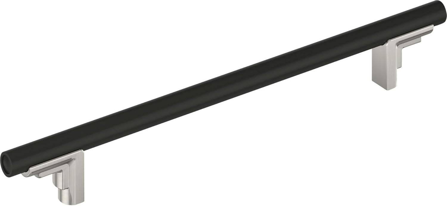 Signature Hardware 954045-12 Anberlin 12 Inch Center to Center Appliance Pull - Matte Black Handle - Satin Nickel