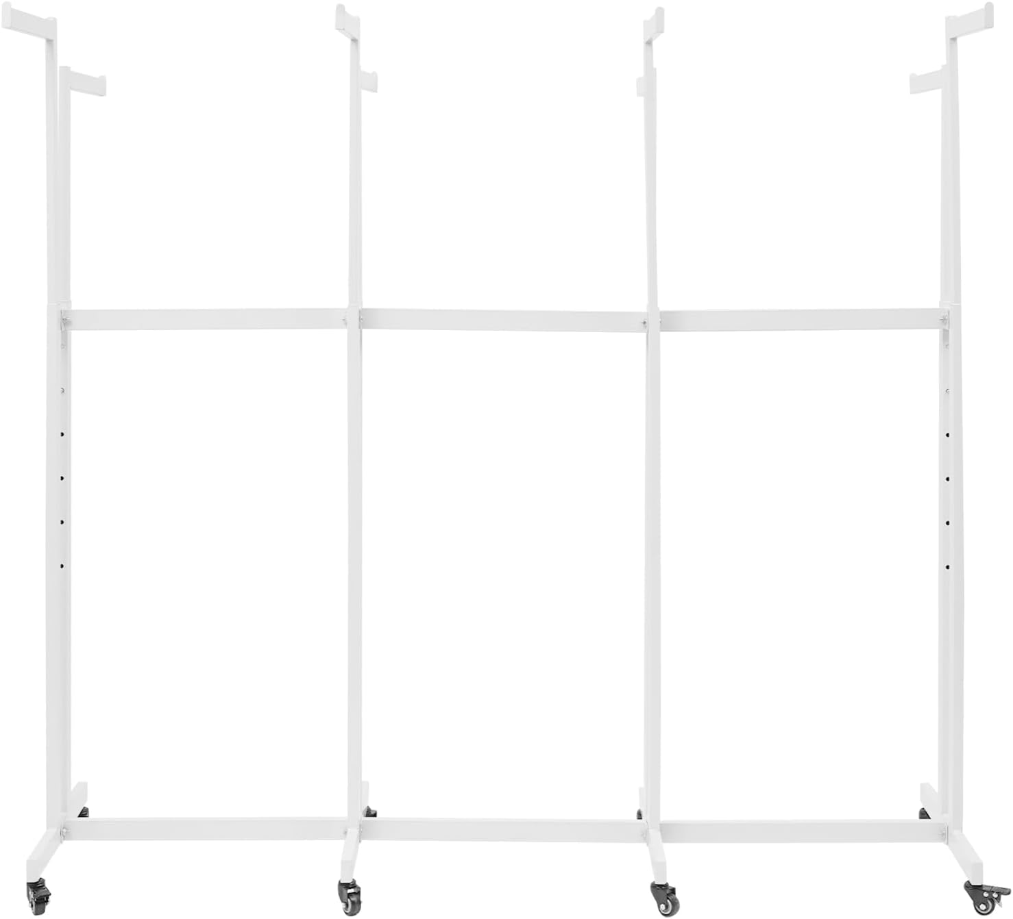 LOYALHEARTDY Metal Garment Rack, Heavy Duty Clothes Rack Retail Display Racks With Wheels 8 Arms Clothing Racks with Wheels Hanging Clothes Commercial Adjustable Garment Rack (White)