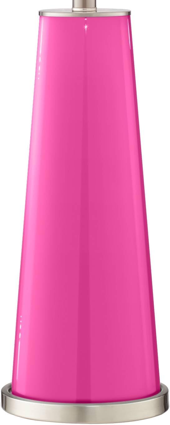 Color + Plus Leo Modern Table Lamps 29 1/2' Tall Set of 2 Fuchsia Pink Glass Tapered Column Plain White Drum Shade Decor for Bedroom Living Room House Home Bedside Nightstand Office Family