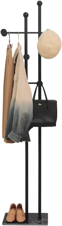 Marble Base Coat Rack Freestanding Metal Modern Coat Rack Stand for Hanging Clothes Rack Stand for Bedroom Standing Garment Rack Heavy Duty Coat Hanger Freestanding Hanger Black