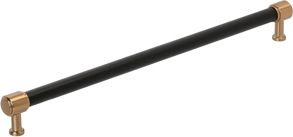 Signature Hardware 954064-18 Lazzara 18 Inch Center to Center Black Leather Appliance Pull - Brushed Gold