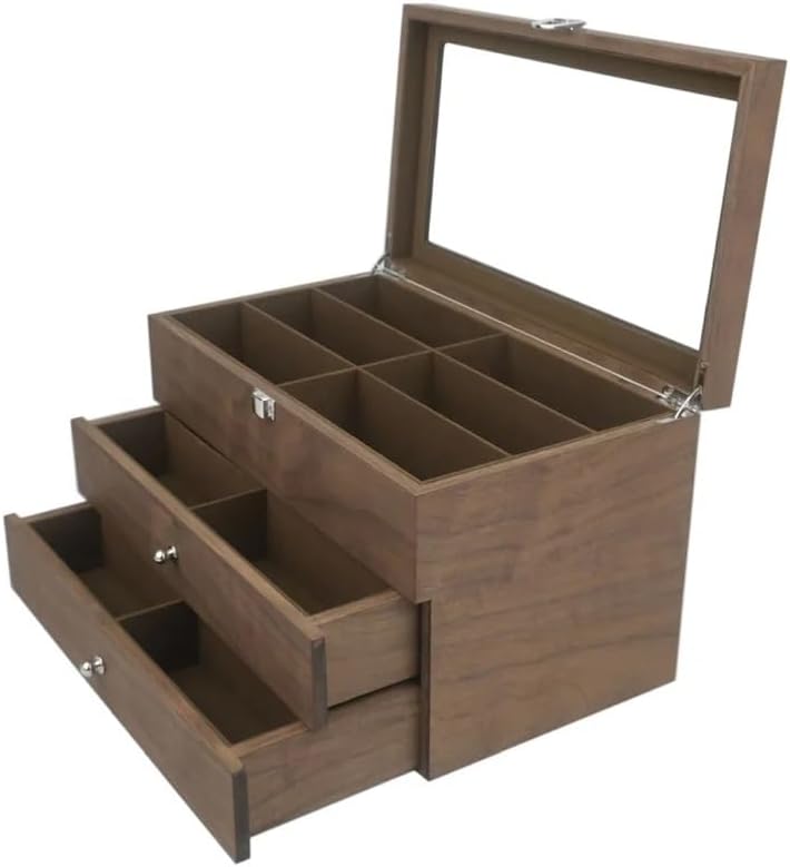 Glasses Stand 18 Grids Sunglasses Organizer Box Wooden 3 Layer Glasses Storage Box Jewelry Sunglasses Eyewear Display Case Box Eyewear Display Stand