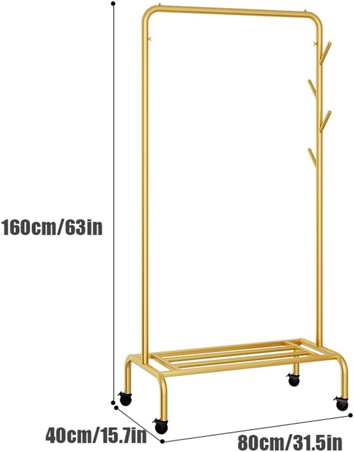 Heavy-Duty Rolling Garment Rack with Wheels, Side Hooks & Storage Shelf, High Capacity for Bedroom & Laundry Room Organization