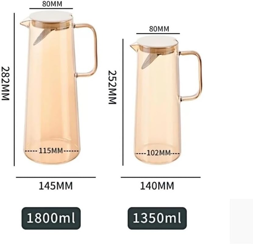 Tea Set 1.35L/1.8L Glass Water Pitcher With Lid and Handle Jug for Fridge Iced Tea and Coffee Carafe Beverage Serveware Teapot Set(Clear,Small)