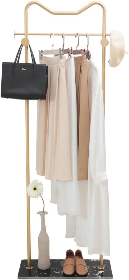 Clothing Rack Marble Base Metal Modern Design Coat Rack Stand for Hanging Clothes Rack Stand for Bedroom Standing Garment Rack Heavy Duty Coat Hanger Freestanding Hanger,Gold
