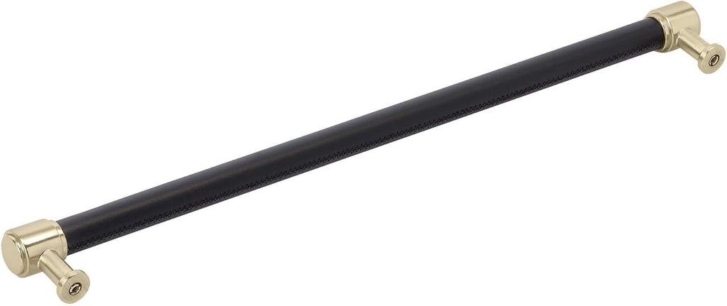 Signature Hardware 954064-18 Lazzara 18 Inch Center to Center Black Leather Appliance Pull - Polished Nickel