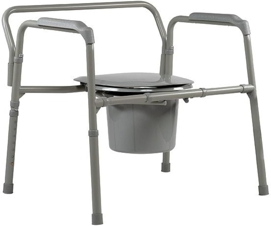Dynarex Bariatric Folding Bedside Commode, 3 in 1 Portable Toilet Chair, Raised Toilet Seat and Toilet Safety Rail, 1 Commode