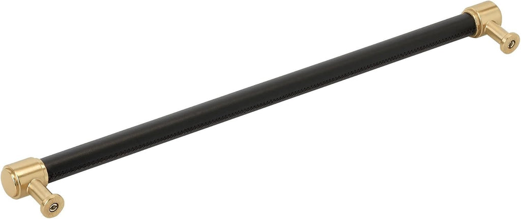 Signature Hardware 954064-18 Lazzara 18 Inch Center to Center Black Leather Appliance Pull - Golden Champagne