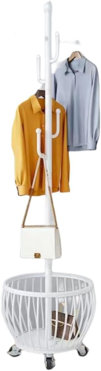 Clothes Rack Gold,Freestanding Coat Rack Modern Rolling Garment Rack with Wheels and Bottom Shelves,for Entryway, Hallway, and Closet Organization Metal Coat Rack (white)
