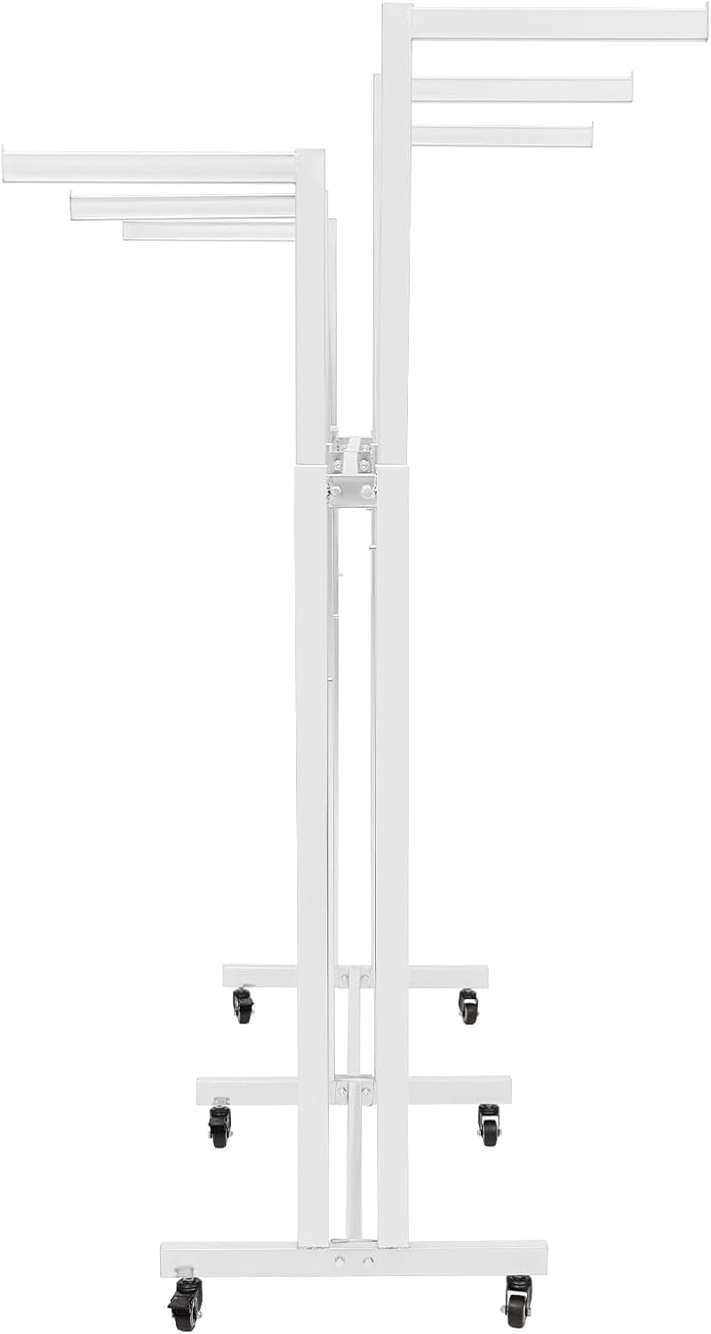 Clothing Display Racks for Retail, Retail Display Racks With Wheels, Floor Standing Metal Garment Rack for Hanging Clothes, Retail Store, Bedroom, Laundry Room. (White)