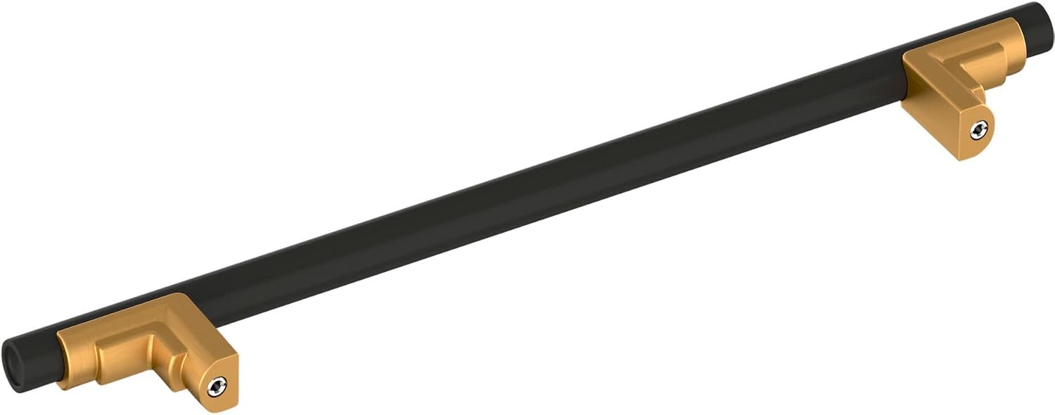 Signature Hardware 954045-12 Anberlin 12 Inch Center to Center Appliance Pull - Matte Black Handle - Brushed Gold