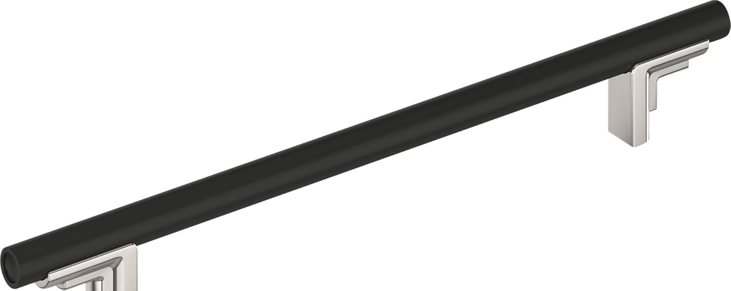 Signature Hardware 954045-12 Anberlin 12 Inch Center to Center Appliance Pull - Matte Black Handle - Polished Nickel
