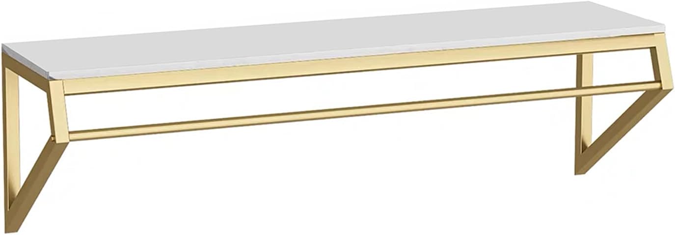 Modern Simple Men's and Women's Clothing Store Heavy Duty Metal Display Shelf,Wall-Mounted Garment Rack with Wood,Clothes Rail,Bathroom Hanging Towel Rack (Gold Square Tube, B-47.2' L)