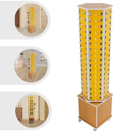 360° Rotating Eyewear Organizer with Wheels - Modern Glasses Storage Display for 102 Pairs, Commercial Sunglasses Cabinet, Stylish Yellow Design
