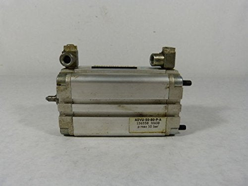 FESTO ADVU-50-80-P-A (156558), 0.8-10 BAR OPERATING PRESSURE, 50 MM BORE, 80 MM STROKE, ADVU SERIES, COMPACT AIR CYLINDER, DOUBLE-ACTING, ELASTIC CUSHIONING RINGS/PADS AT BOTH ENDS, G1/8 PNEUMATIC CON