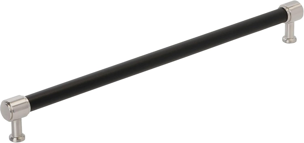 Signature Hardware 954064-18 Lazzara 18 Inch Center to Center Black Leather Appliance Pull - Satin Nickel