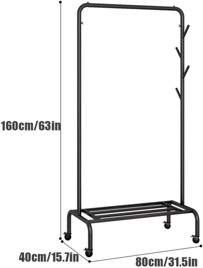 Heavy-Duty Rolling Garment Rack with Wheels, Side Hooks & Storage Shelf, High Capacity Organizer for Bedroom & Laundry Room
