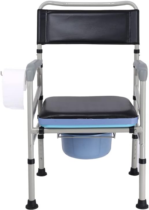 Commode Chair The Elderly, 5-Level Height Adjustment, 3 in 1 Bedside and Bathroom Steel Commode Toilet Seat, with Commode Bucket, Splash Guard and Arms