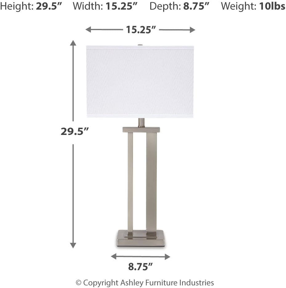 Signature Design by Ashley Aniela Minimalist Table Lamp, 2 Count Lamps, 29.5', Silver Finish