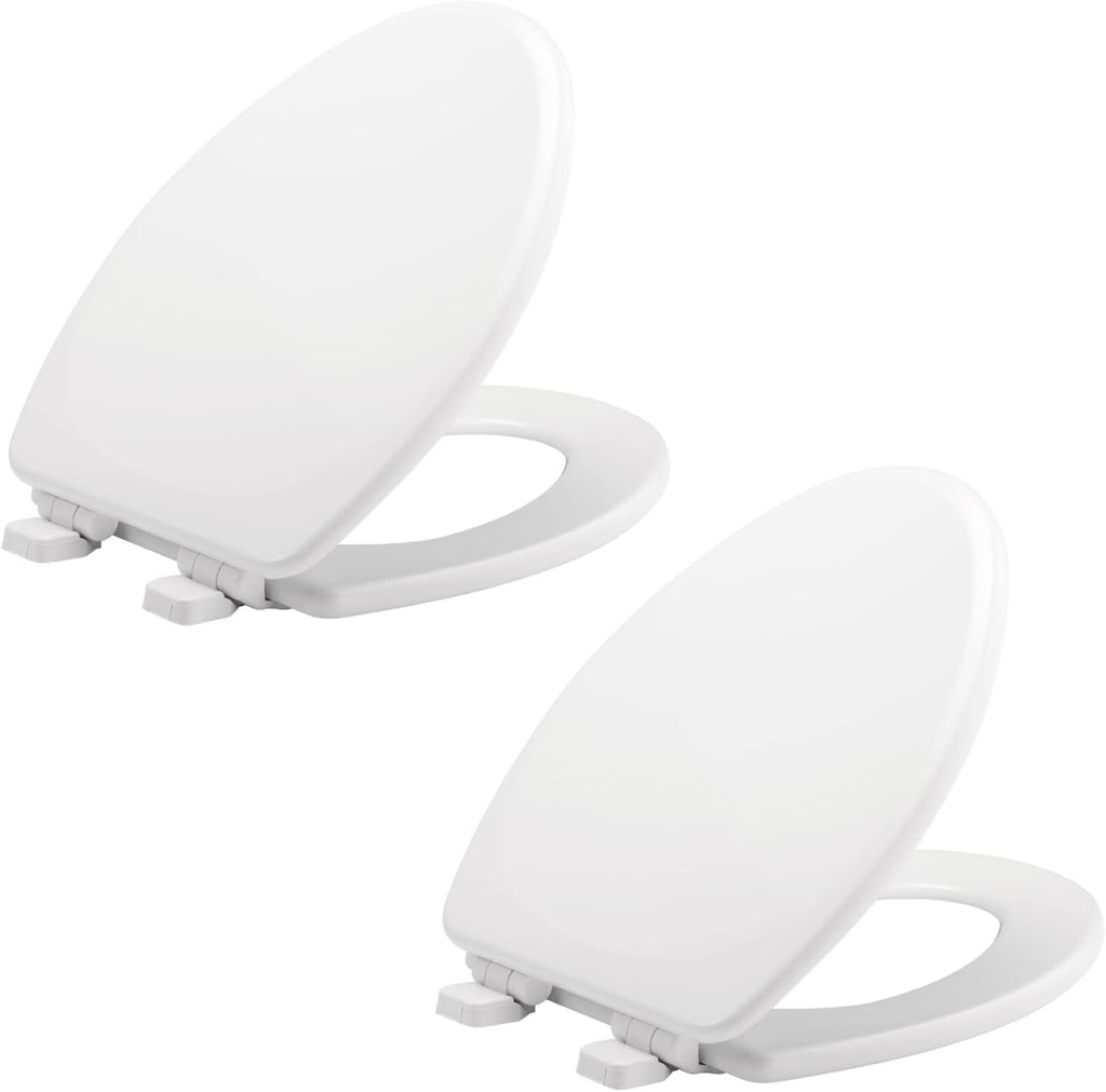 Mayfair Linden Toilet Seat will Slow Close and Never Loosen & 1880SLOW 000 Caswell Toilet Seat will Slowly Close and Never Loosen, ELONGATED, Long Lasting Plastic, White