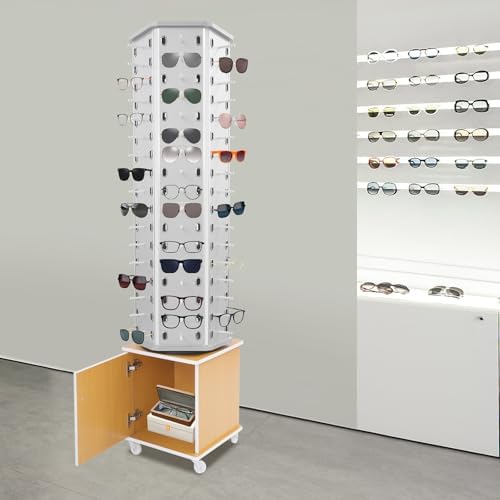 360° Rotating Eyewear Organizer with Wheels - Modern Glasses Storage Stand for 102 Pairs, Stylish Silver Sunglasses Display Rack, Perfect for Retail & Home Use