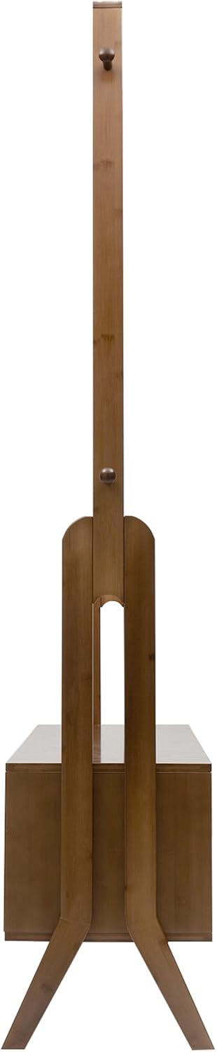Bamboo Garment Rack with Drawers, Freestanding Wooden Clothing Rack with Hooks, Heavy Duty Coat Rack with Shelves Multifunctional Open Wardrobe Closet Organizer for Entryway Bedroom Indoor (A)