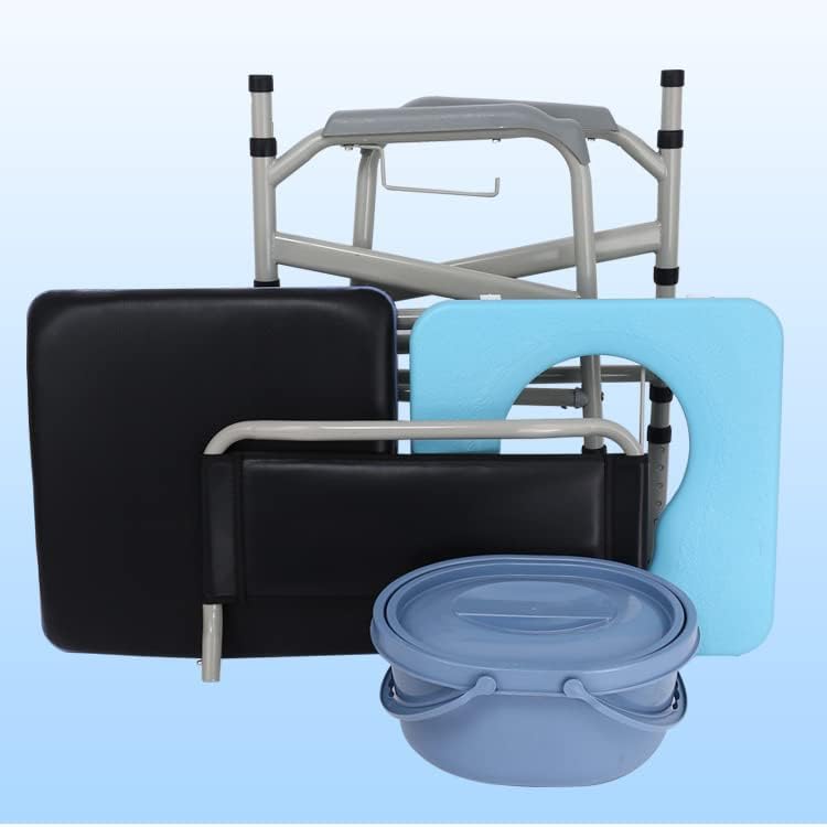 Commode Chair The Elderly, 5-Level Height Adjustment, 3 in 1 Bedside and Bathroom Steel Commode Toilet Seat, with Commode Bucket, Splash Guard and Arms