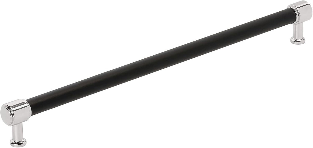 Signature Hardware 954064-18 Lazzara 18 Inch Center to Center Black Leather Appliance Pull - Polished Chrome