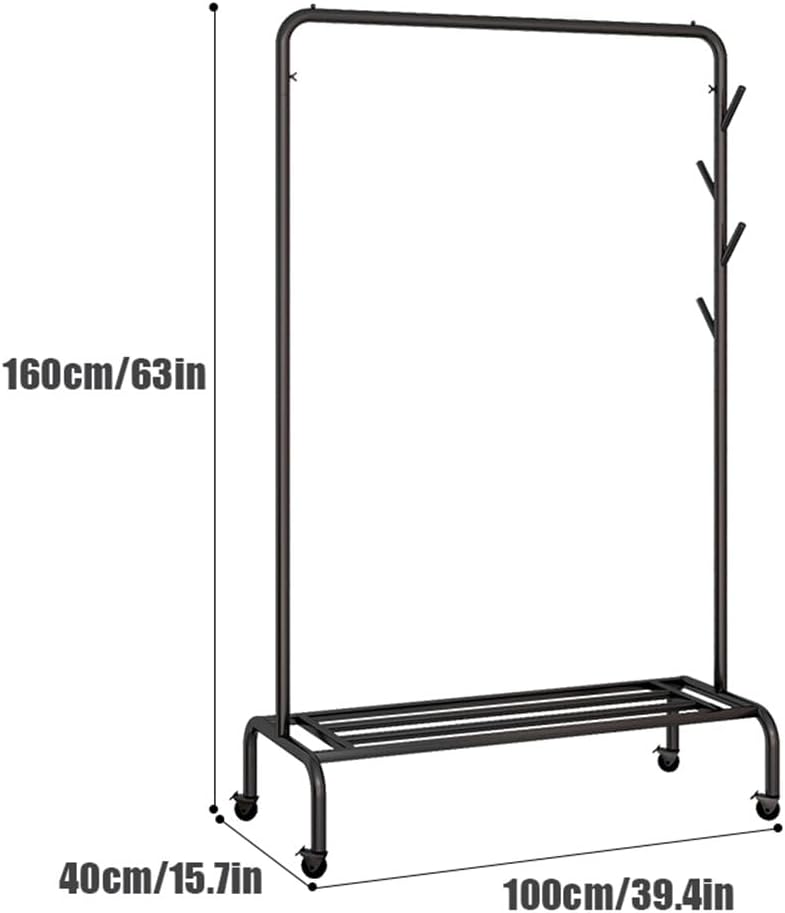 Heavy-Duty Rolling Garment Rack with Wheels, Side Hooks & Storage Shelf, High Capacity Organizer for Bedroom & Laundry Room